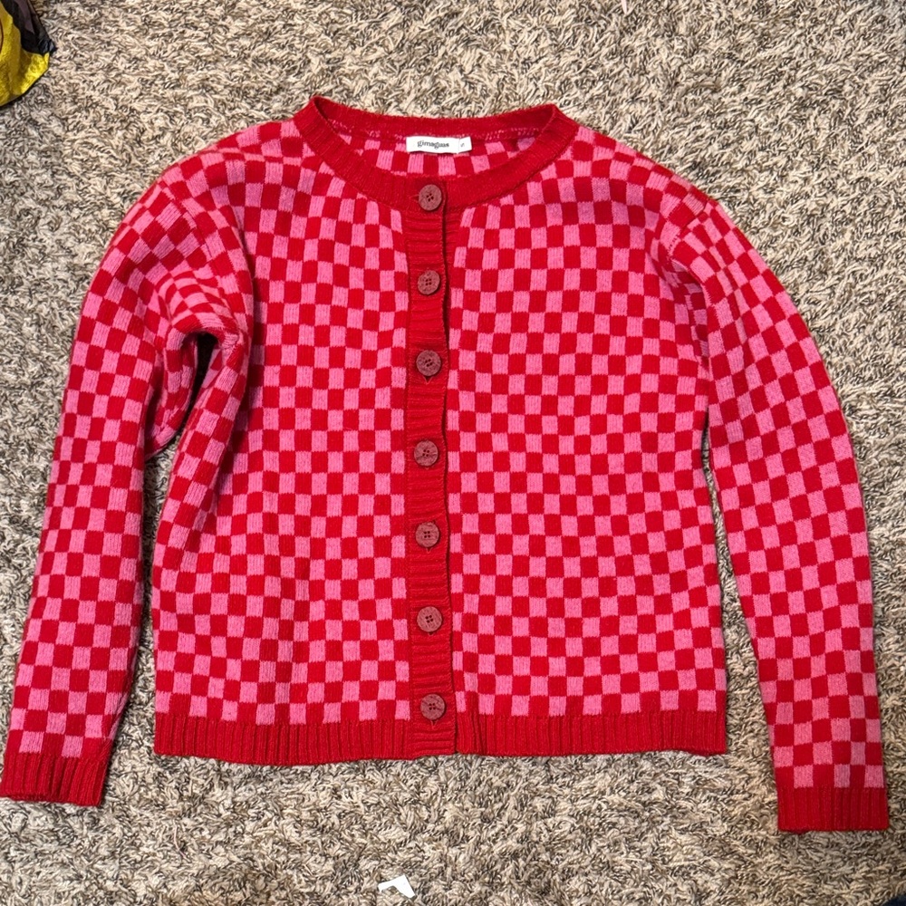 Gimaguas Red and Pink Checkered Cardigan